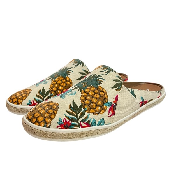 Aerosoles A2 10.5 Have Fun Pineapple Canvas Slip On Boho Comfort Mule Flats - Picture 3 of 12